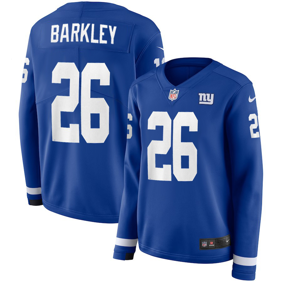 Women New York Giants #26 Barkley blue Limited NFL Nike Therma Long Sleeve Jersey